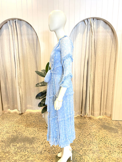 Palm Noosa Blue Floral Midi Dress - Size 8