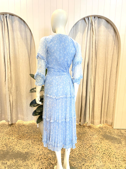 Palm Noosa Blue Floral Midi Dress - Size 8