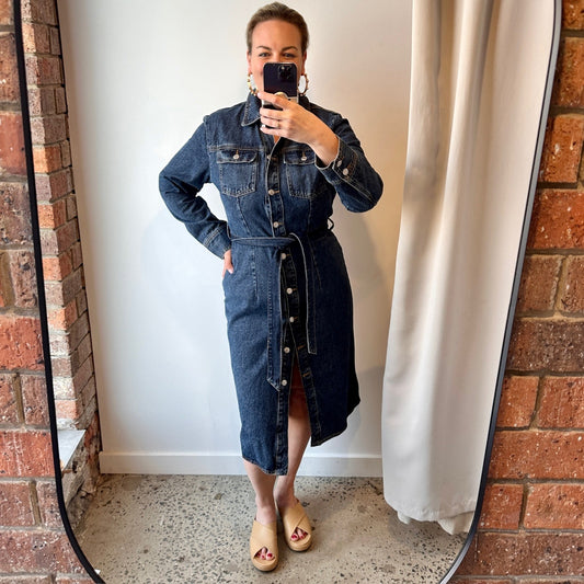 Zara Denim Midi Dress - Size 14