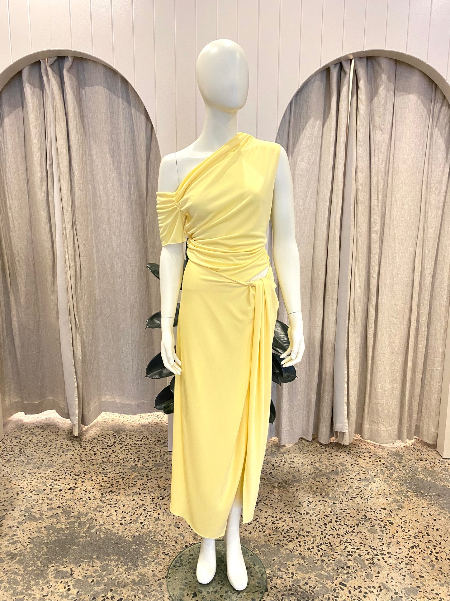 Benni Cleo One Shoulder Maxi Dress in Yellow - Size 12