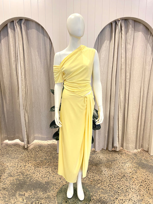 Benni Cleo One Shoulder Maxi Dress in Yellow - Size 12