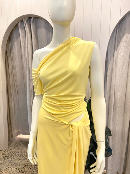 Benni Cleo One Shoulder Maxi Dress in Yellow - Size 12