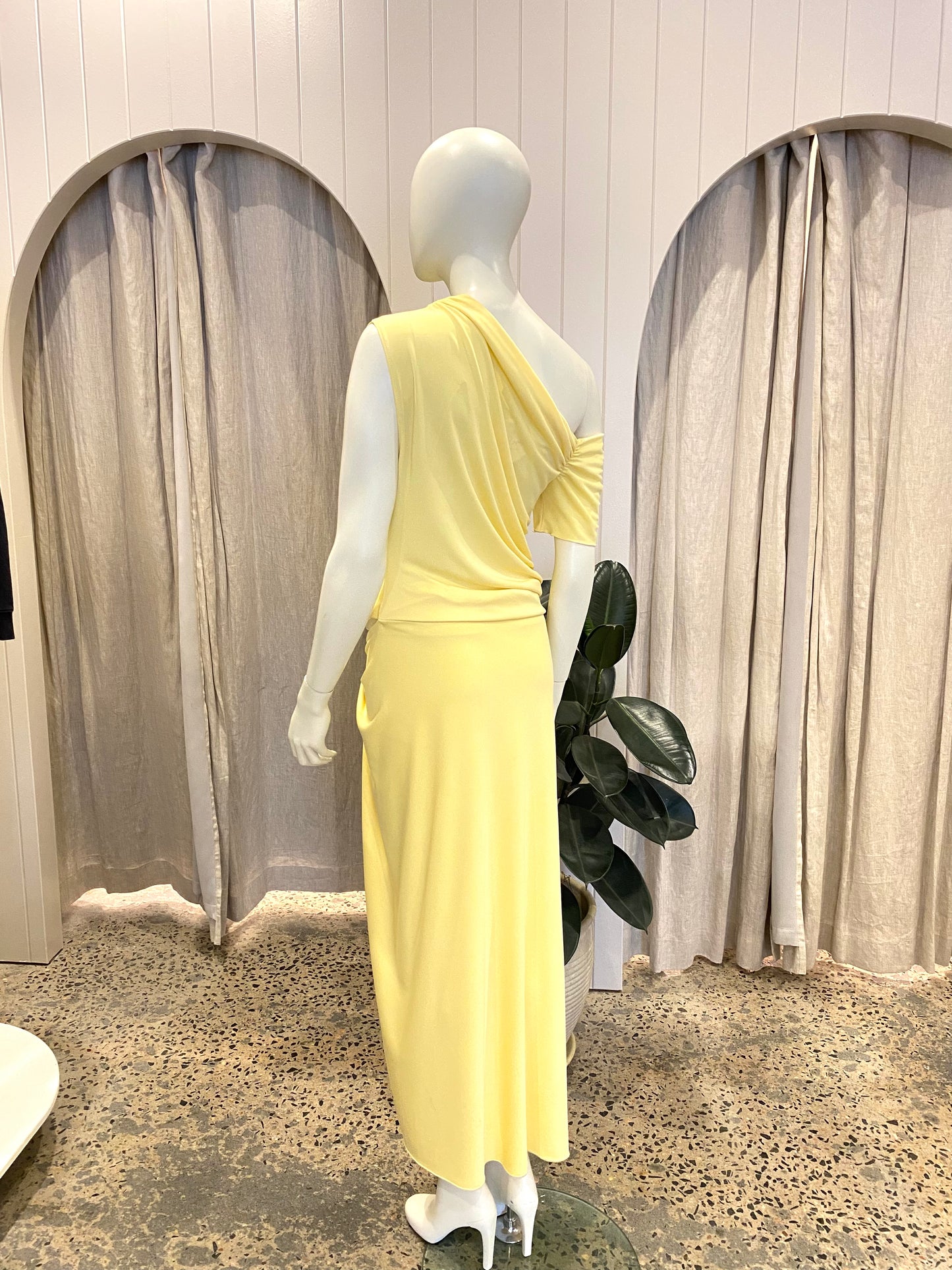 Benni Cleo One Shoulder Maxi Dress in Yellow - Size 12