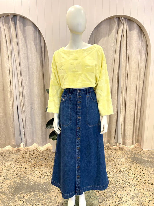 Lucy Folk Yellow Sun Cropped Long Sleeve - Size M