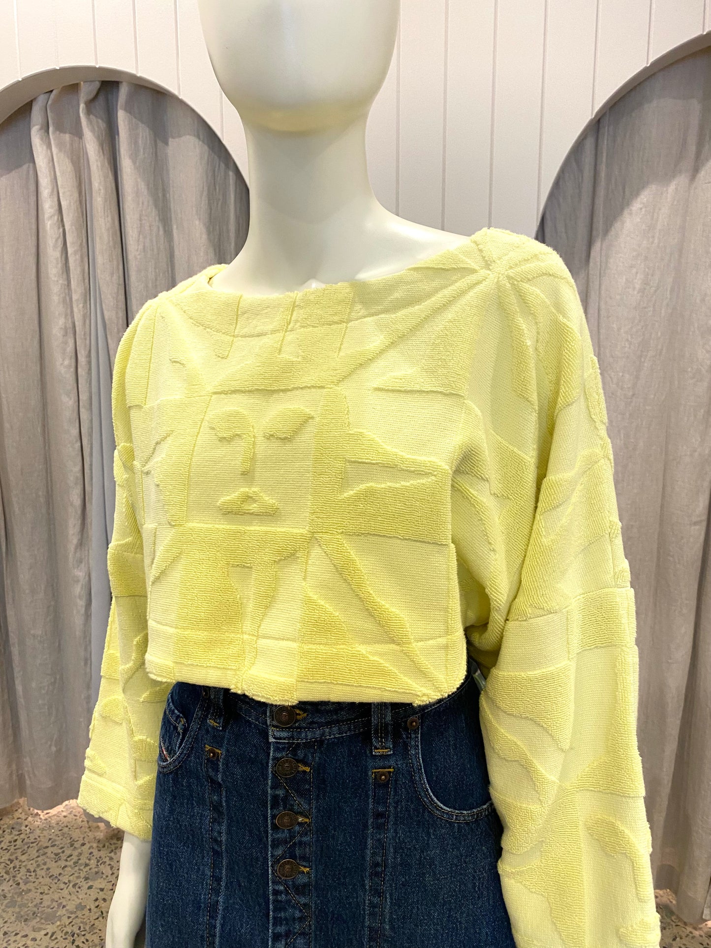 Lucy Folk Yellow Sun Cropped Long Sleeve - Size M