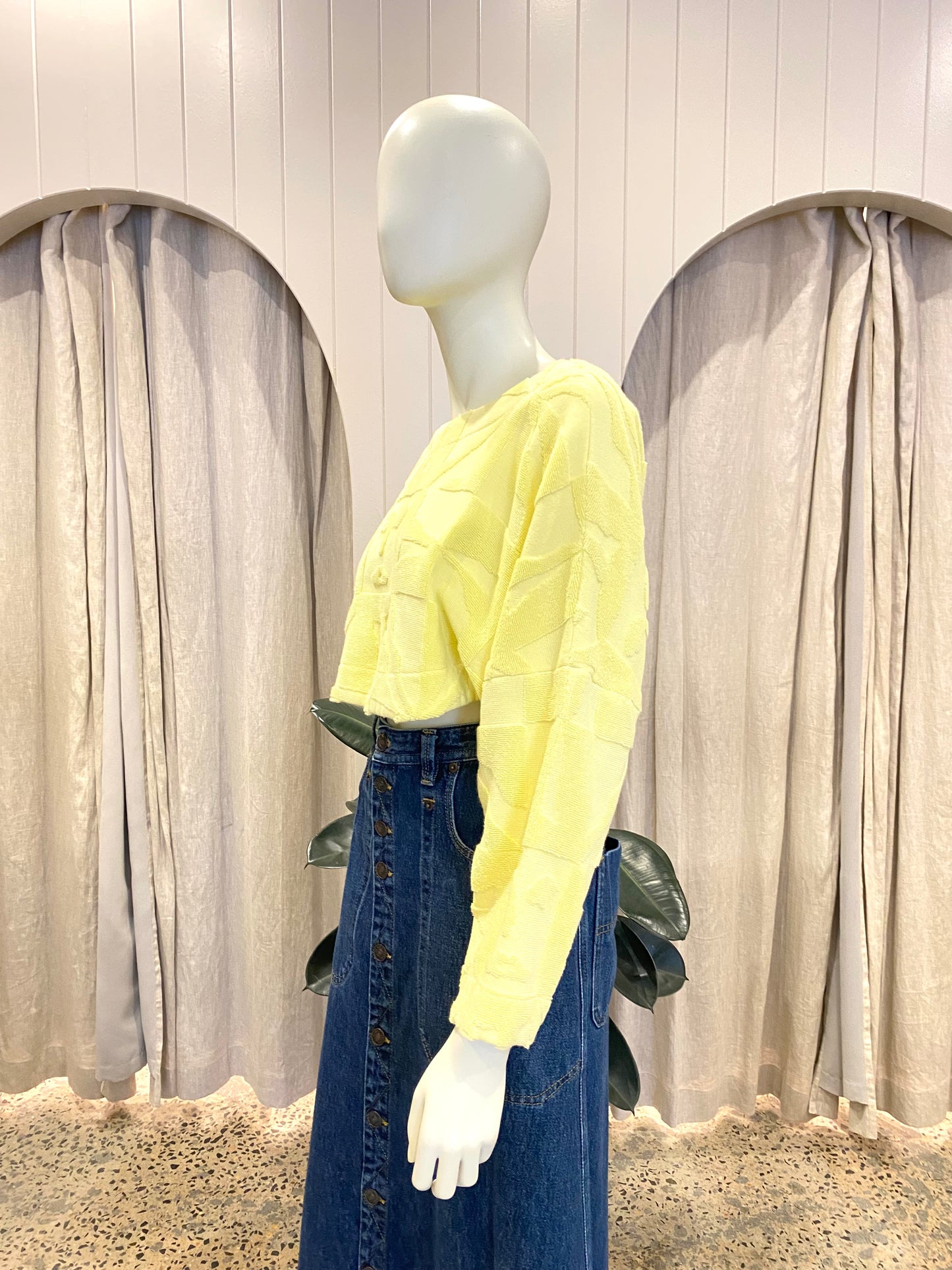 Lucy Folk Yellow Sun Cropped Long Sleeve - Size M