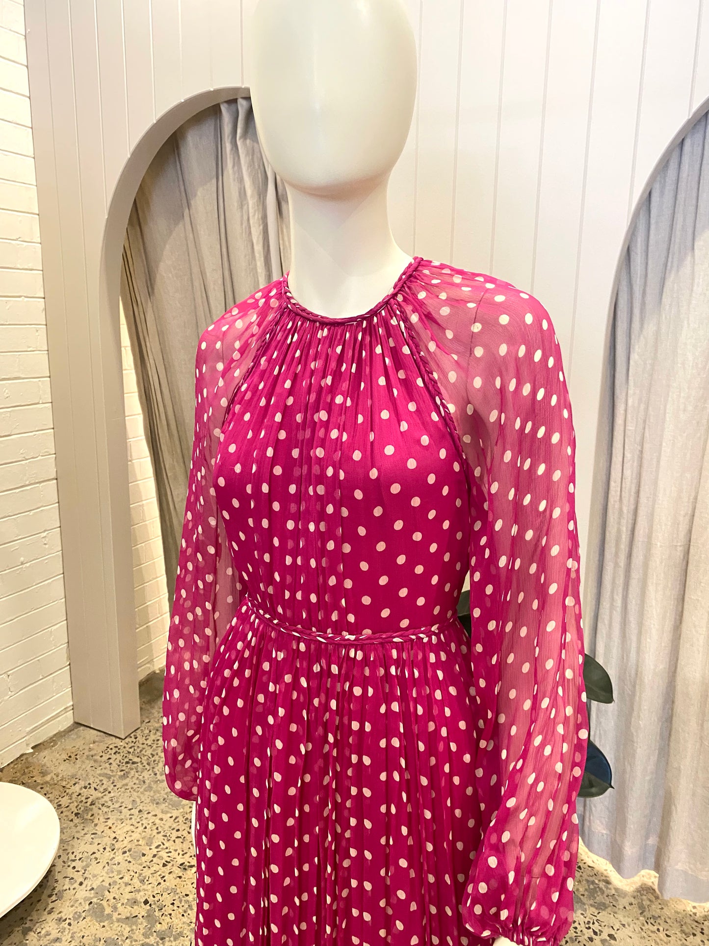 Zimmermann Braid-trimmed Gathered Polka-Dot Silk-Drepon Midi Dress - Size 2 (10)