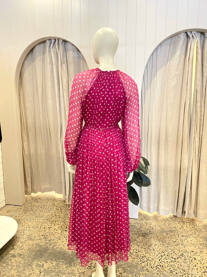 Zimmermann Braid-trimmed Gathered Polka-Dot Silk-Drepon Midi Dress - Size 2 (10)