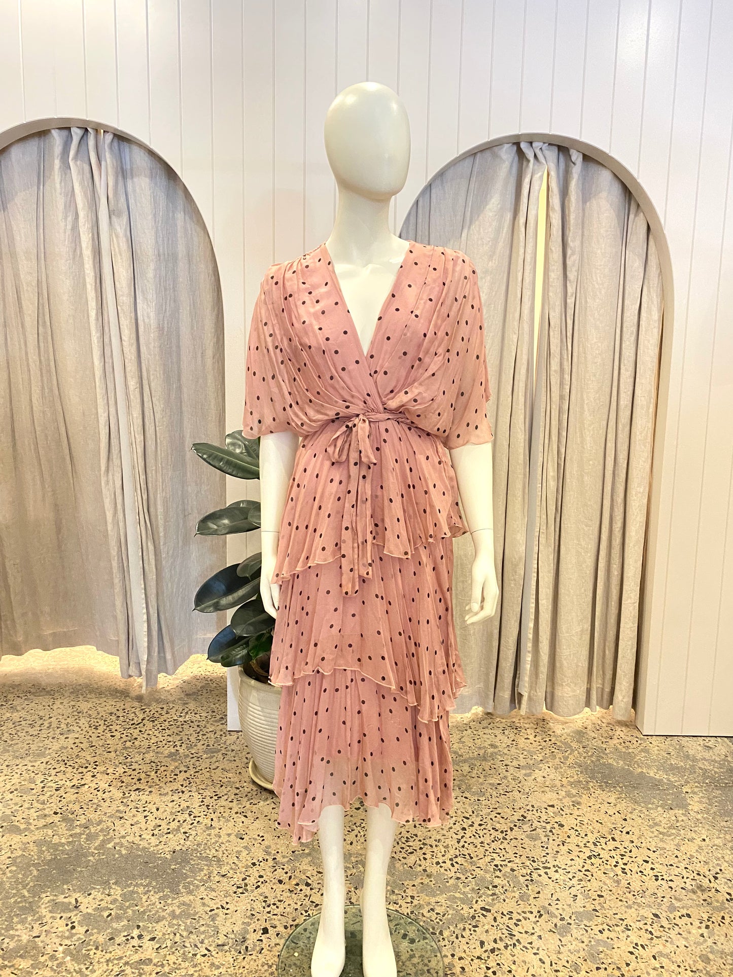 La Strada Pink Silk Blend Polka Dot Midi Dress - Size S