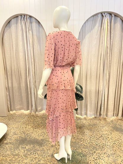 La Strada Pink Silk Blend Polka Dot Midi Dress - Size S