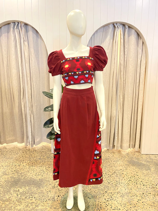 IQ Collection Burgundy Clavel Granates Skirt and Top Set - Size S