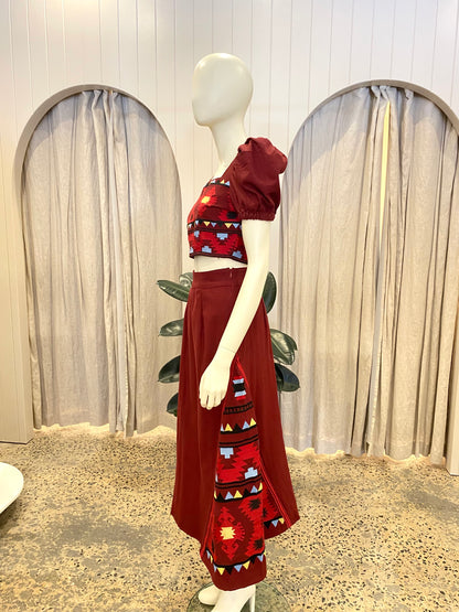 IQ Collection Burgundy Clavel Granates Skirt and Top Set - Size S