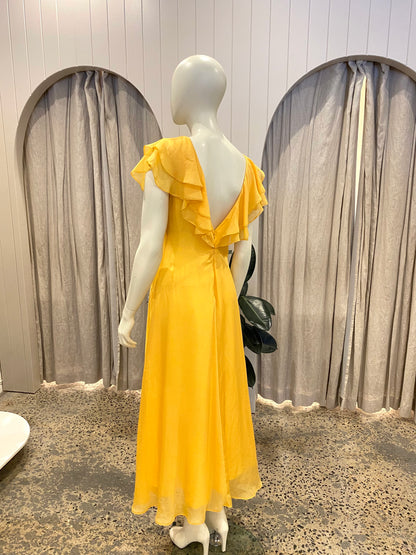 Leo Lin Orange Sunrise Ruffled Silk Chiffon Midi Dress - Size 8