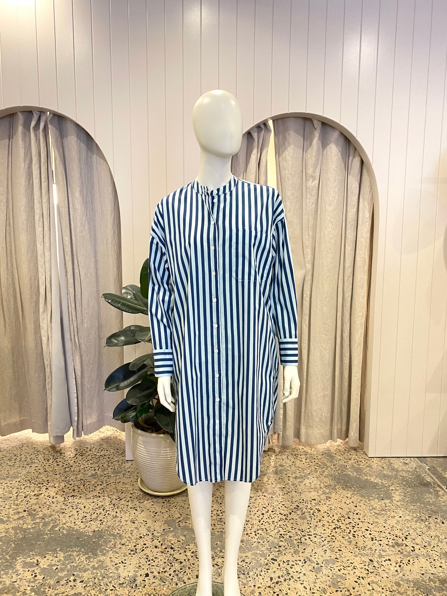 Oroton Stripe Shirtdress in Blue - Size 8