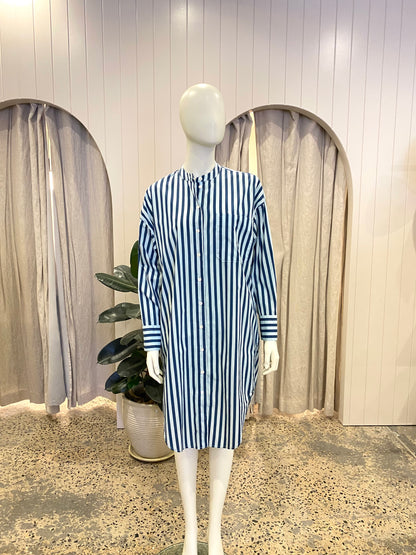 Oroton Stripe Shirtdress in Blue - Size 8