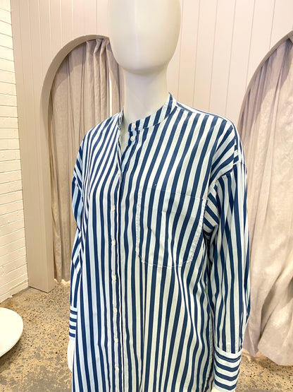 Oroton Stripe Shirtdress in Blue - Size 8