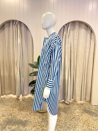 Oroton Stripe Shirtdress in Blue - Size 8