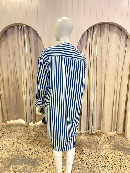Oroton Stripe Shirtdress in Blue - Size 8