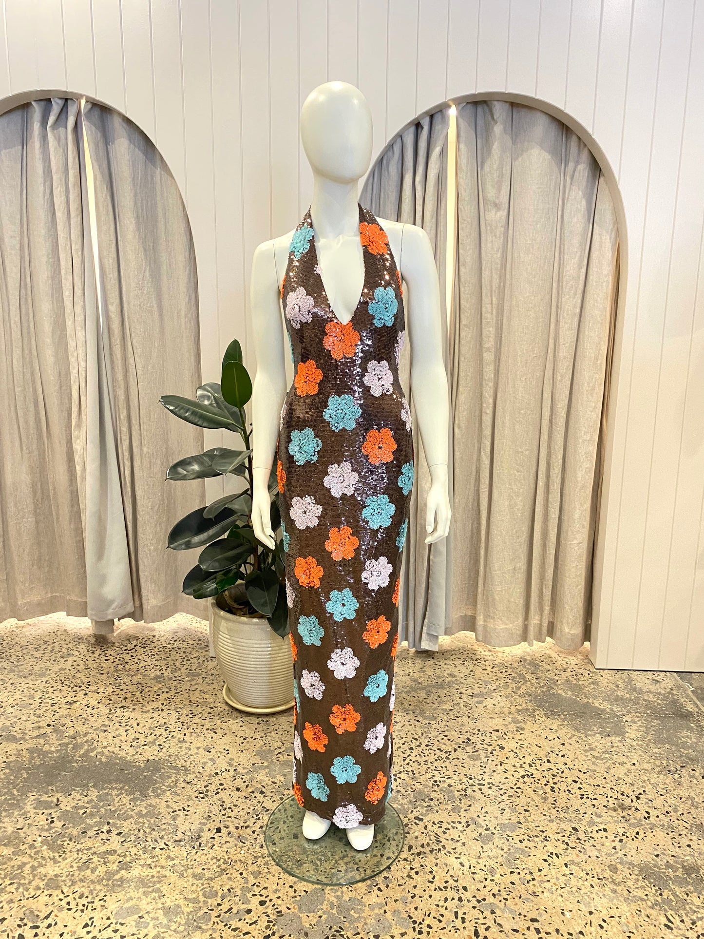 Nookie Floral Sequin Sienna Halter Gown - Size M