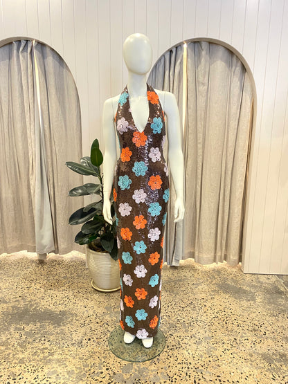 Nookie Floral Sequin Sienna Halter Gown - Size M