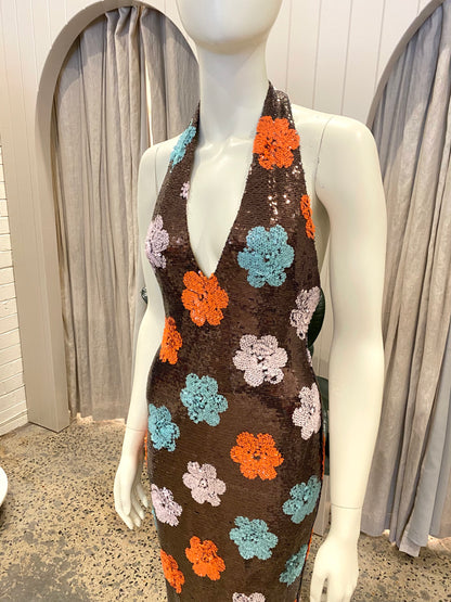 Nookie Floral Sequin Sienna Halter Gown - Size M