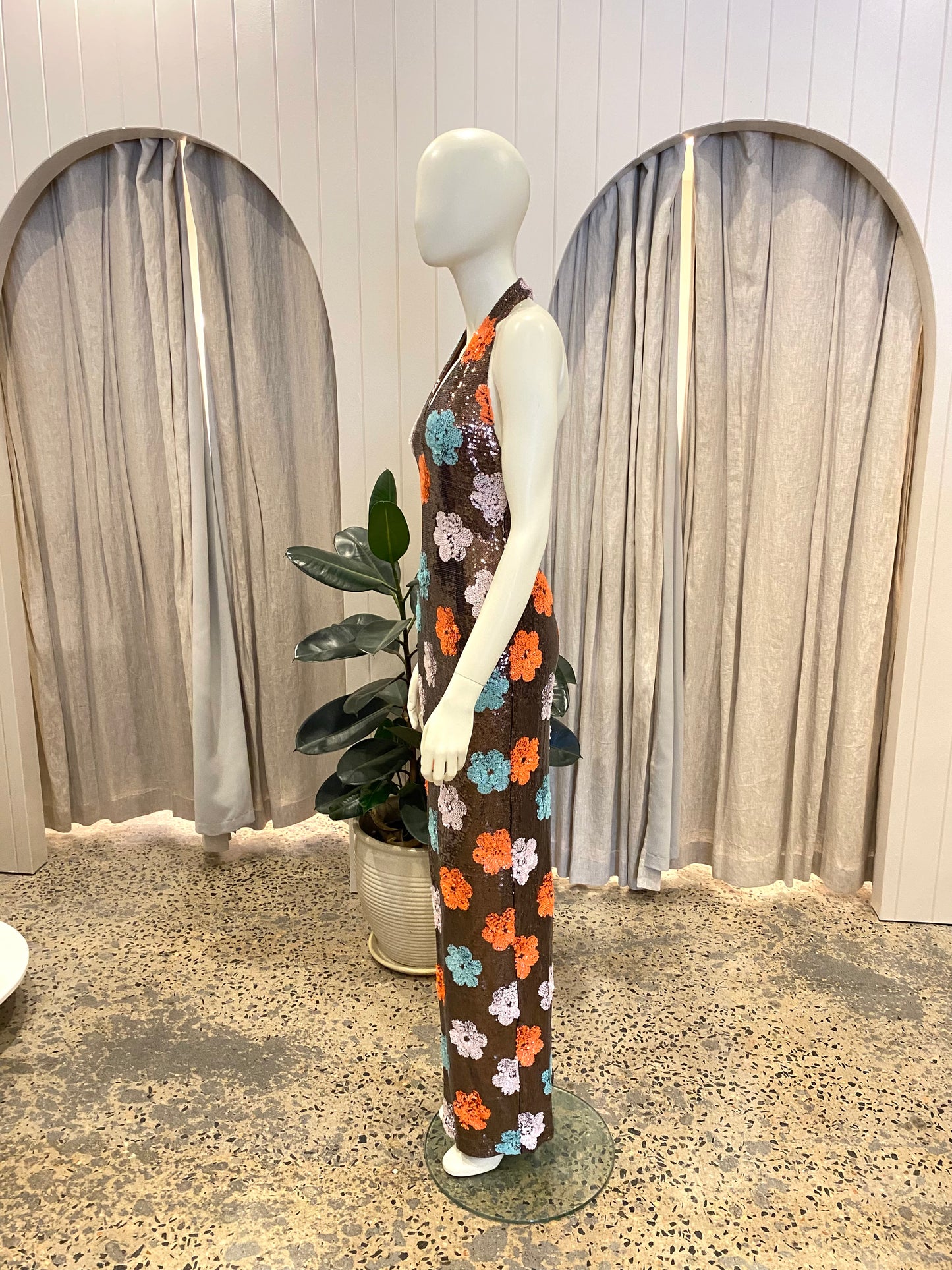 Nookie Floral Sequin Sienna Halter Gown - Size M