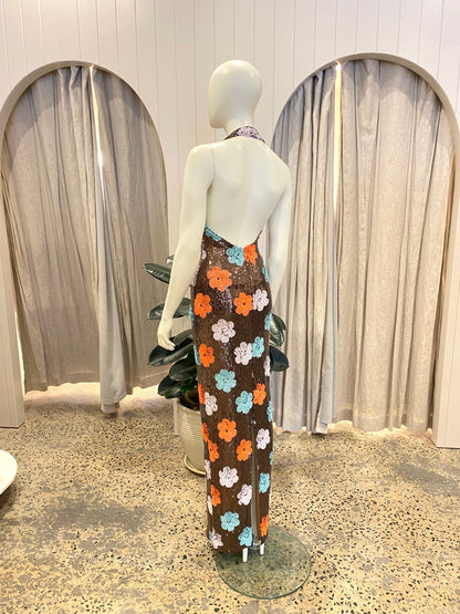 Nookie Floral Sequin Sienna Halter Gown - Size M