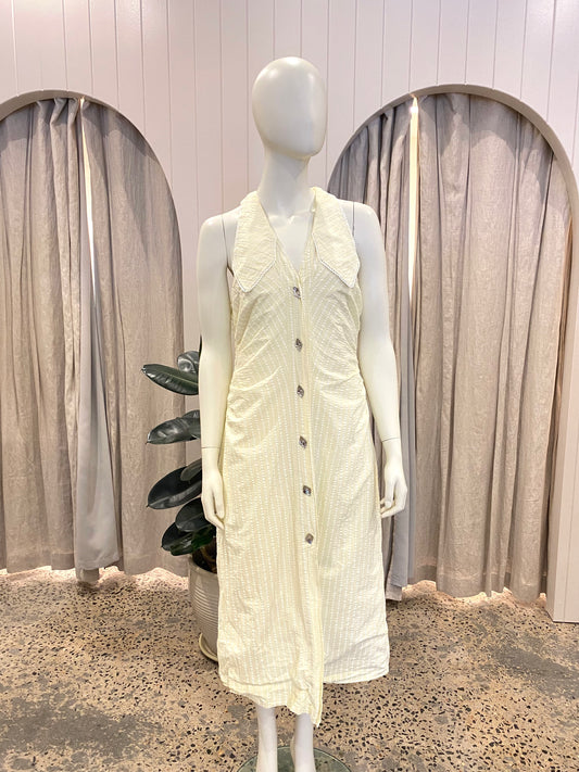 Ganni Yellow Seersucker Midi Dress - Size 40 (8 - 10)