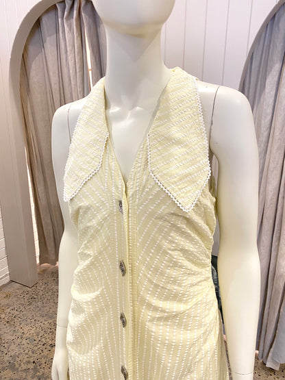 Ganni Yellow Seersucker Midi Dress - Size 40 (8 - 10)
