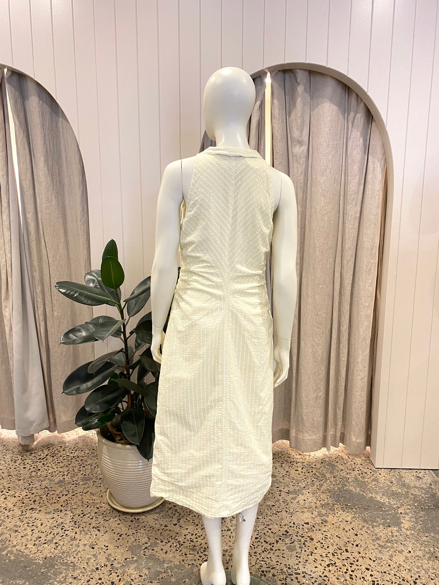 Ganni Yellow Seersucker Midi Dress - Size 40 (8 - 10)