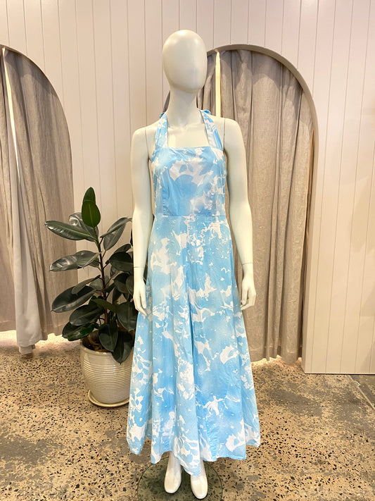 Morrison Blue and White Isadora Halter Maxi Dress - Size 1