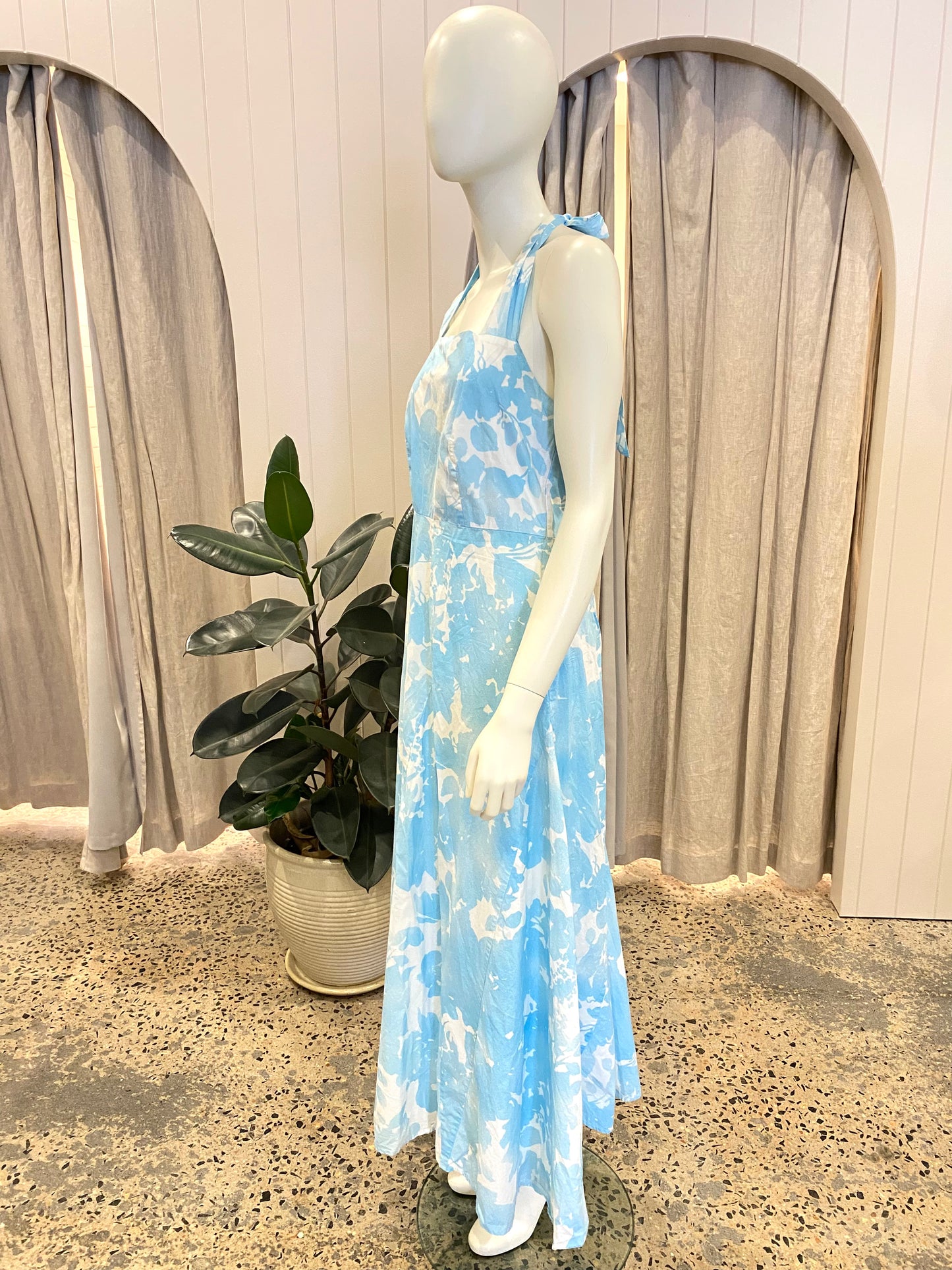 Morrison Blue and White Isadora Halter Maxi Dress - Size 1