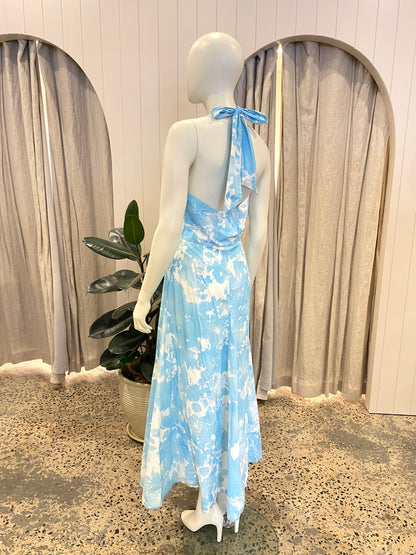 Morrison Blue and White Isadora Halter Maxi Dress - Size 1