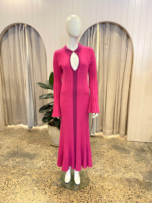 ACLER 'Flint' Ribbed Knit Midi Dress in Flamingo Mix - Size 12