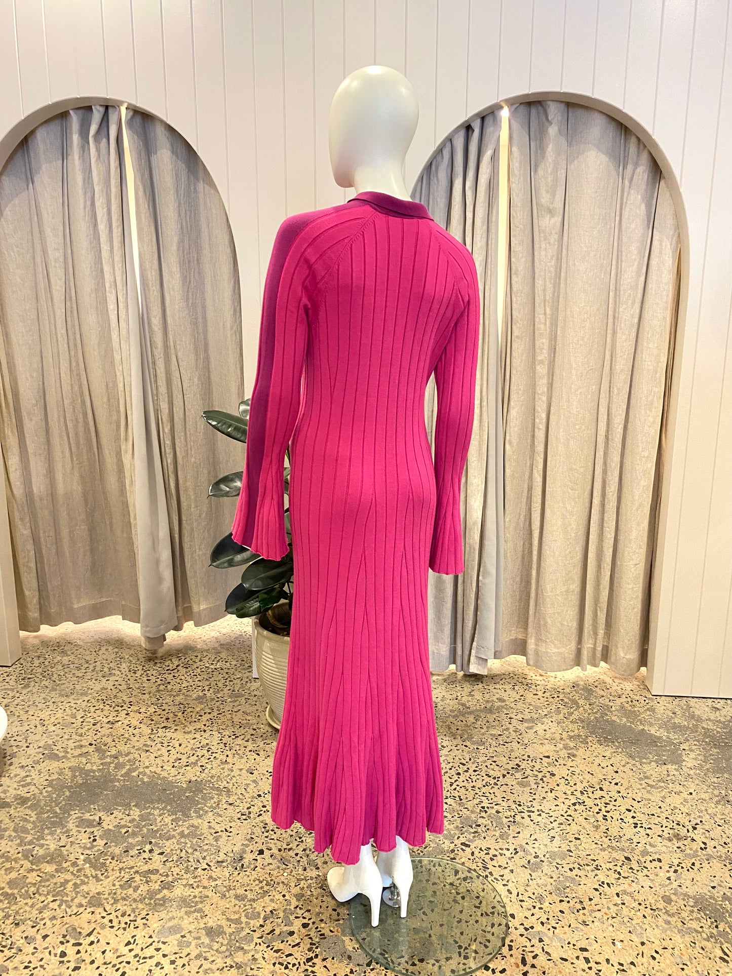 ACLER 'Flint' Ribbed Knit Midi Dress in Flamingo Mix - Size 12