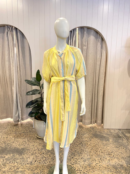 Oroton Yellow Stripe Shirt Dress - Size 14