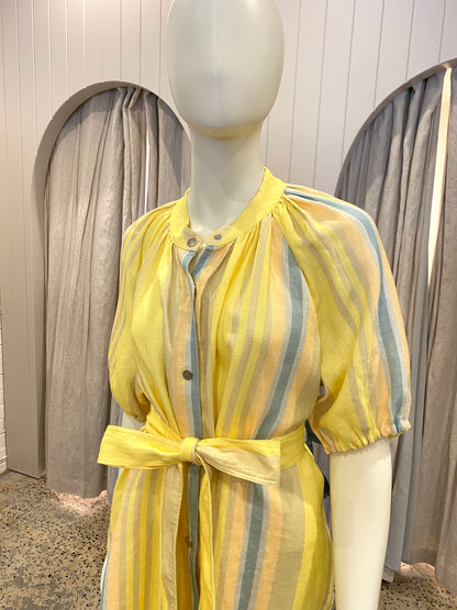Oroton Yellow Stripe Shirt Dress - Size 14