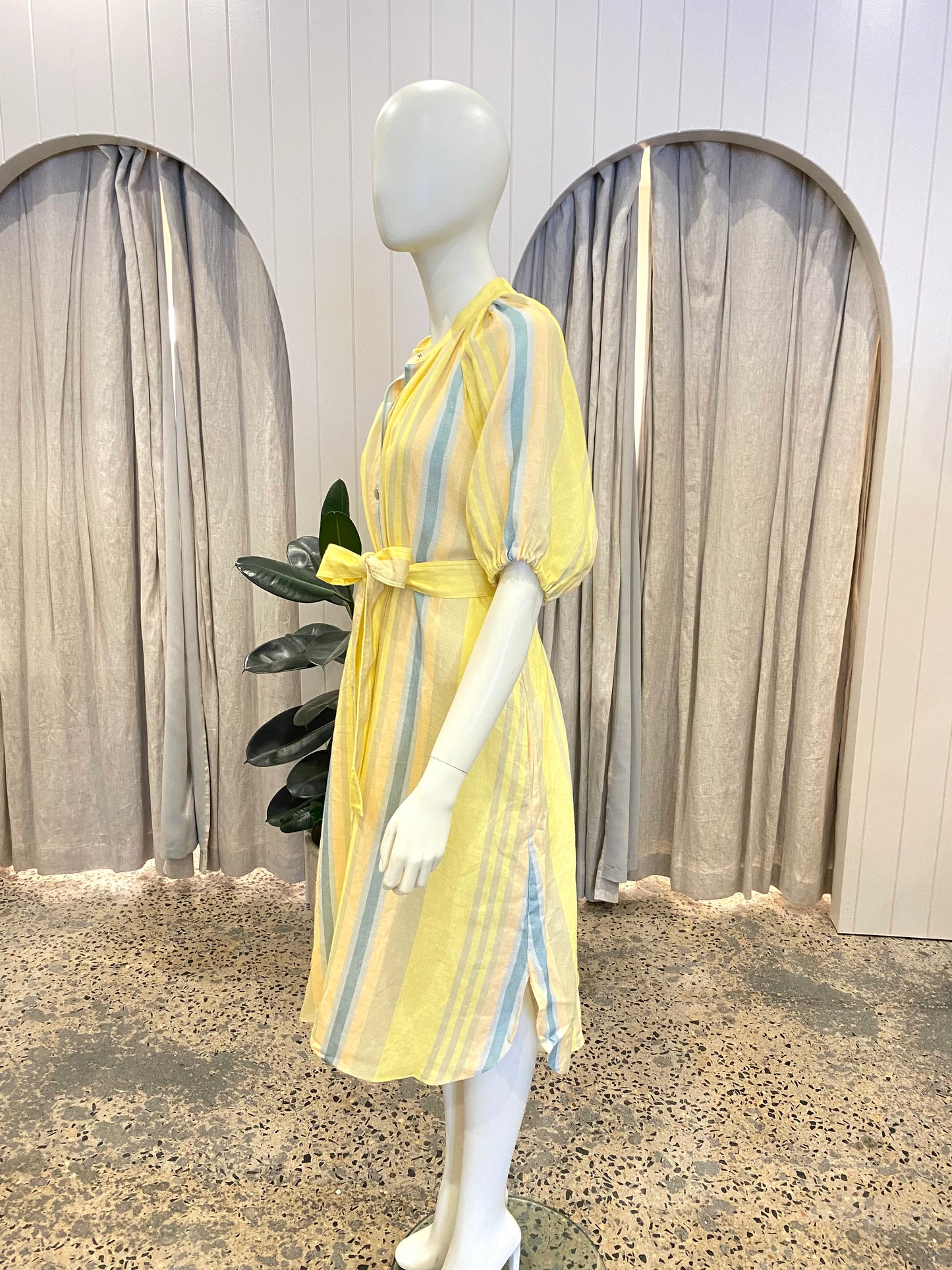 Oroton Yellow Stripe Shirt Dress - Size 14