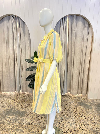 Oroton Yellow Stripe Shirt Dress - Size 14