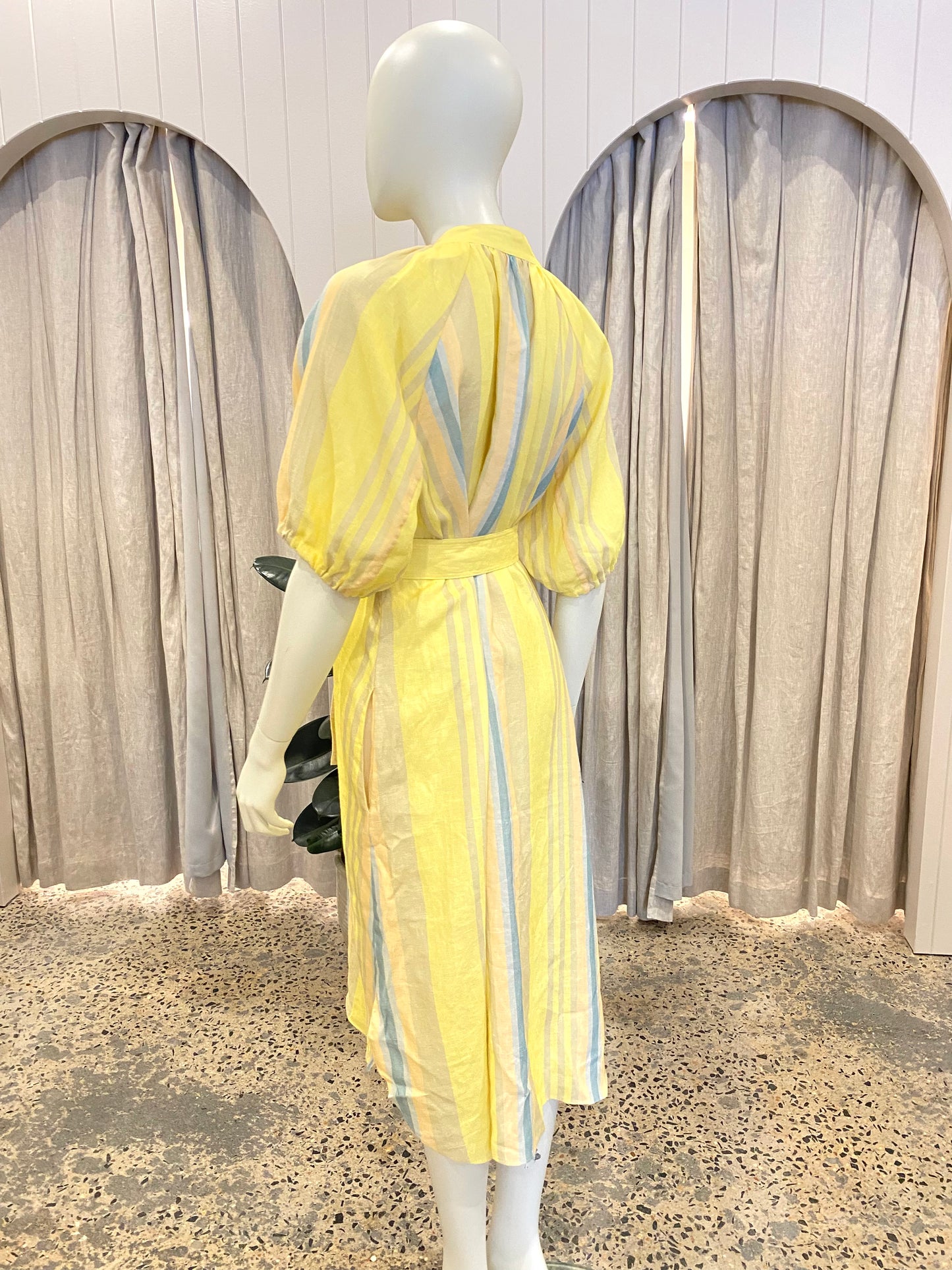 Oroton Yellow Stripe Shirt Dress - Size 14
