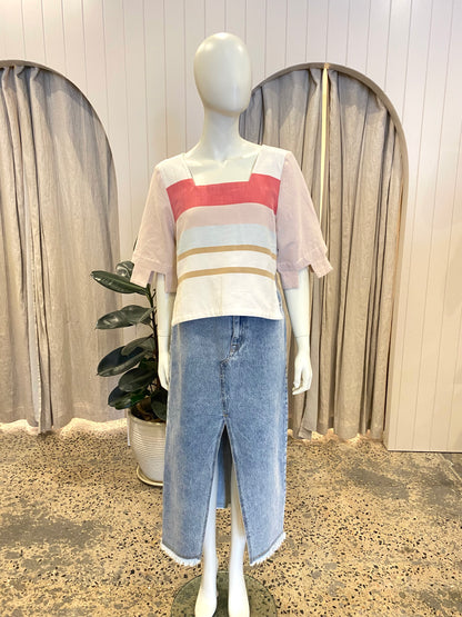 Lucy Folk Pink Stripe Top - Size M/L