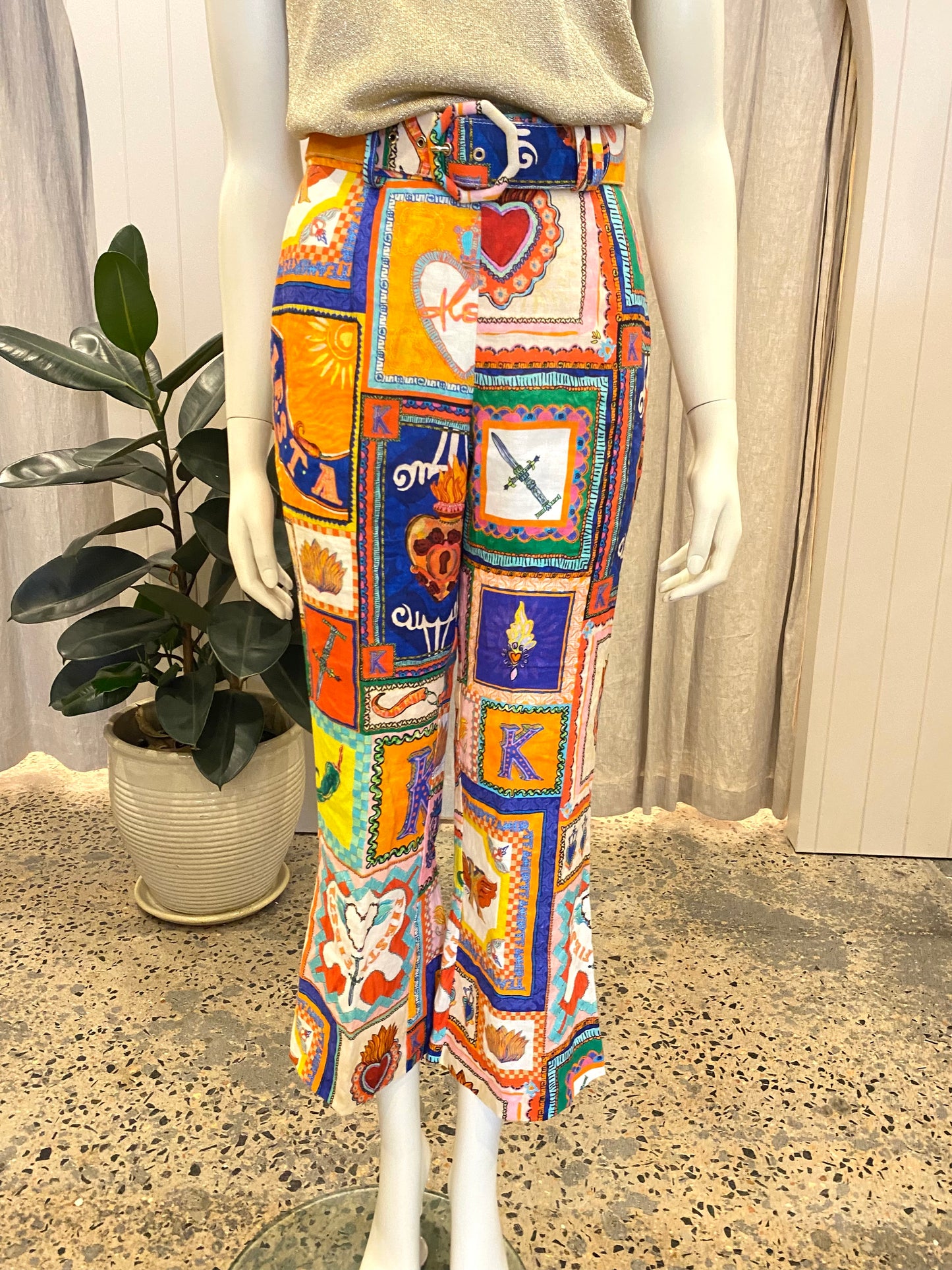 Kate Ford Multi Colour Linen Viatoris Flare Pants - Size 0