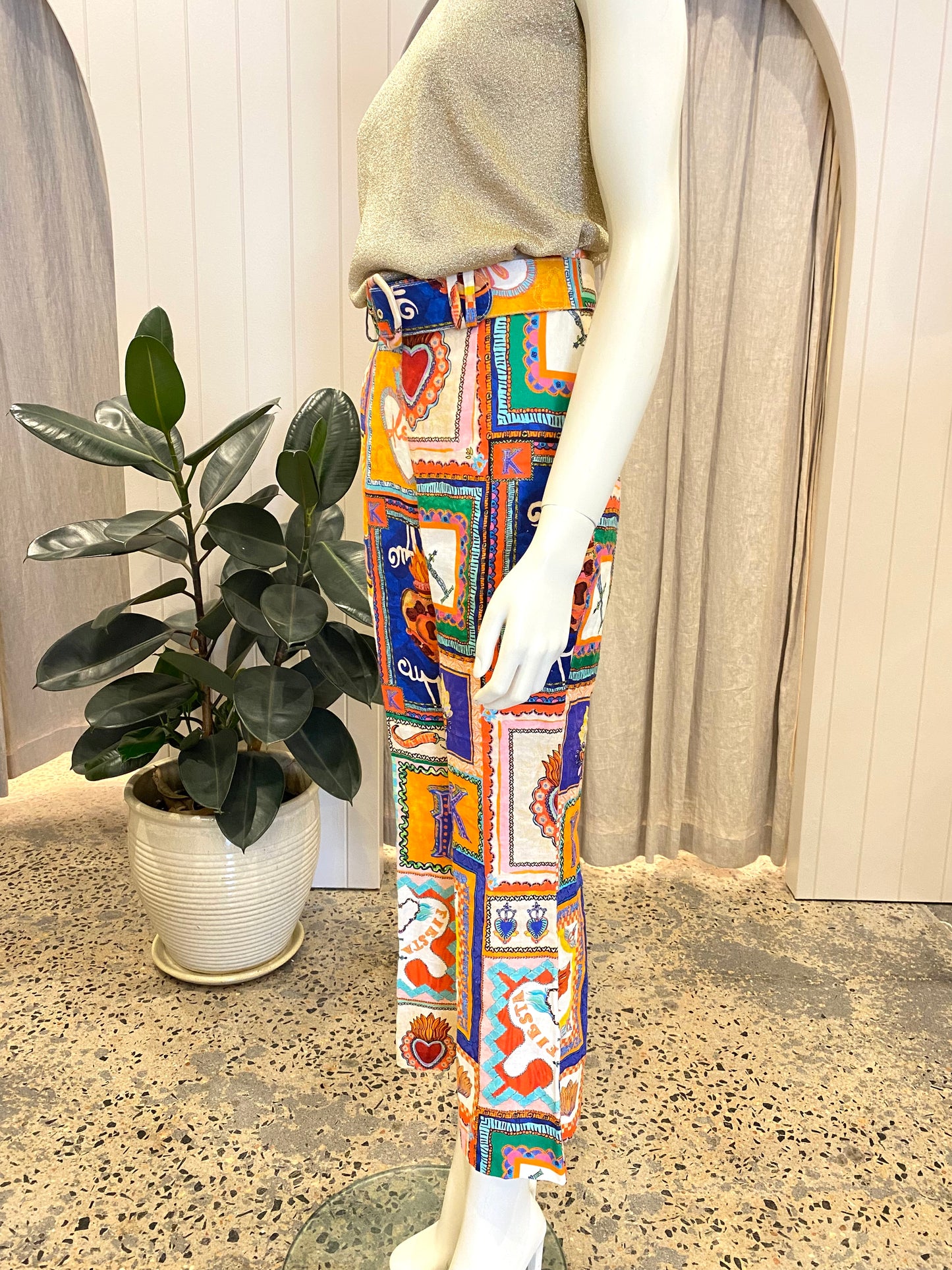 Kate Ford Multi Colour Linen Viatoris Flare Pants - Size 0