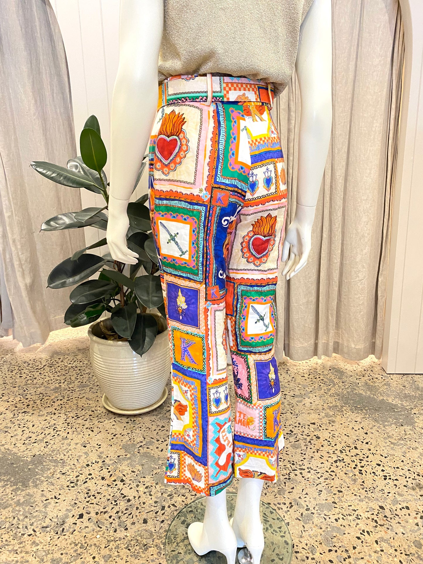 Kate Ford Multi Colour Linen Viatoris Flare Pants - Size 0