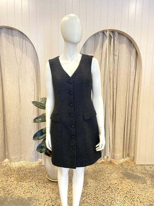 Country Road Black Tweed Button Mini Dress BNWT - Size 10