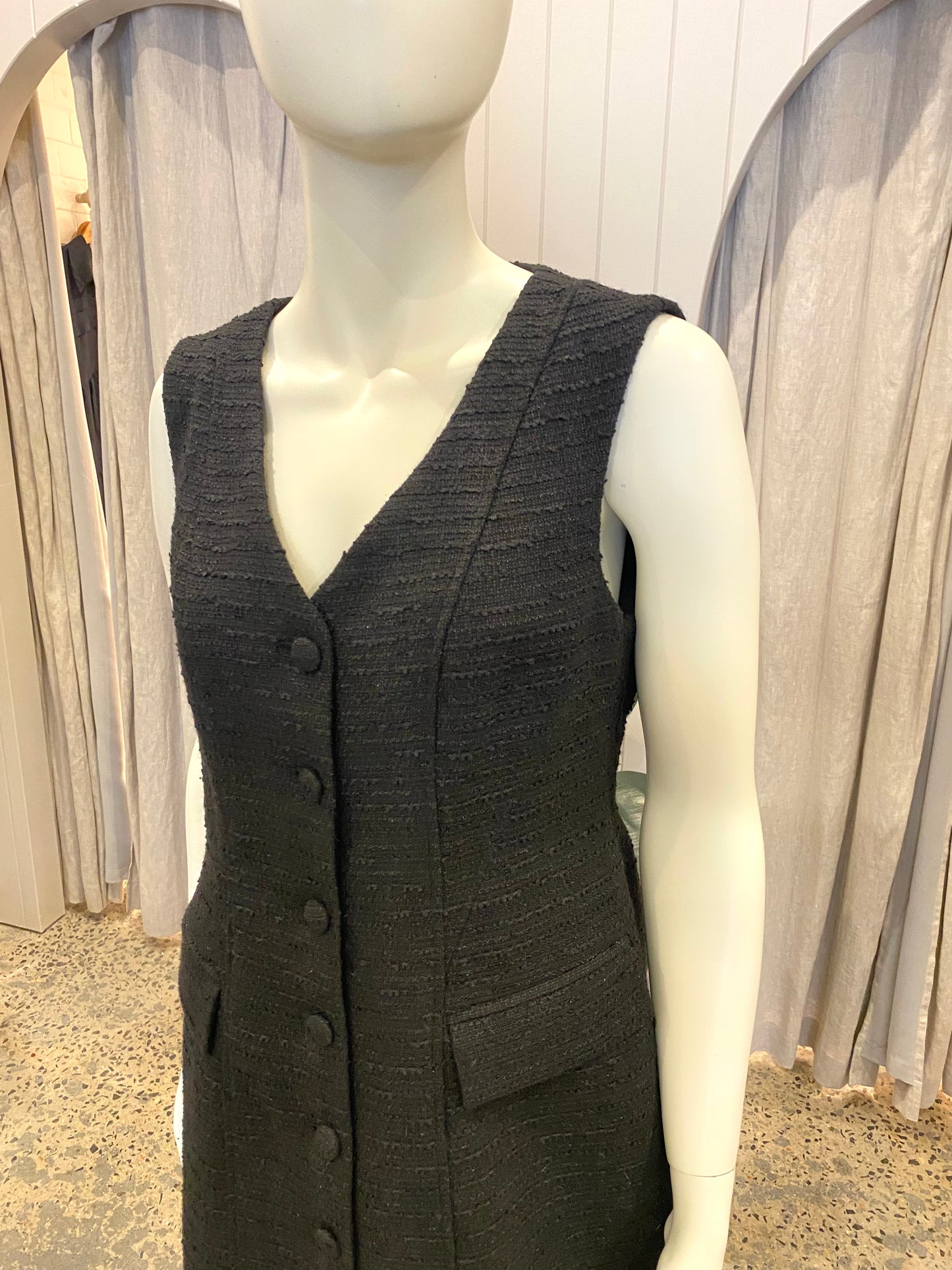 Country Road Black Tweed Button Mini Dress BNWT - Size 10