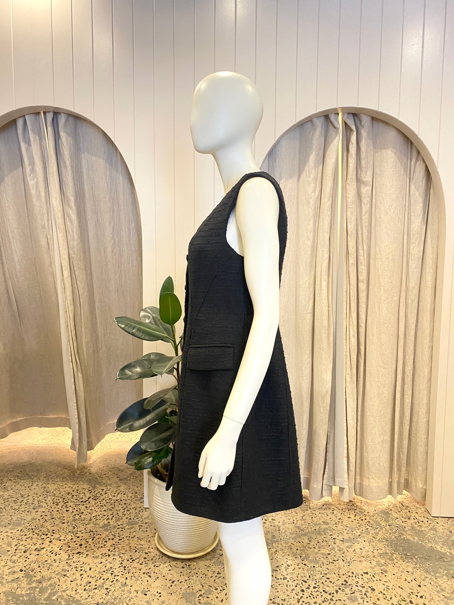 Country Road Black Tweed Button Mini Dress BNWT - Size 10