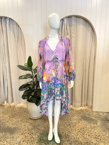 Camilla Purple Blouson High Low Midi Dress - Size M (10-14)
