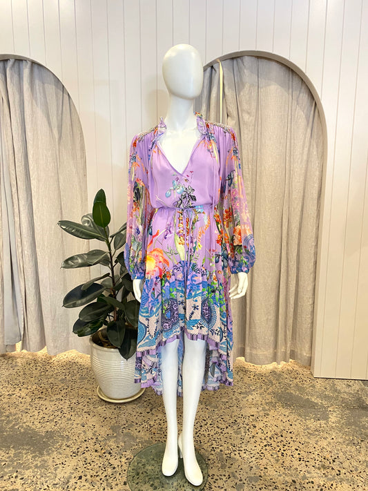 Camilla Purple Blouson High Low Midi Dress - Size M (10-14)