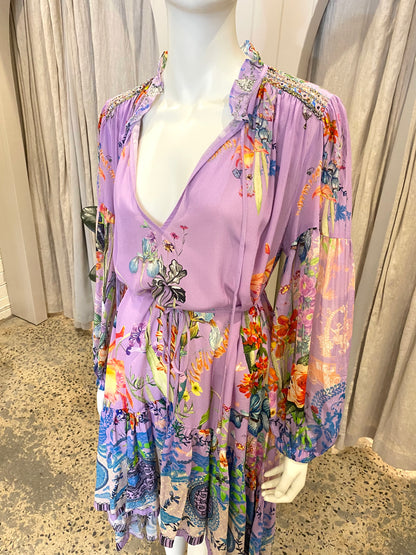 Camilla Purple Blouson High Low Midi Dress - Size M (10-14)